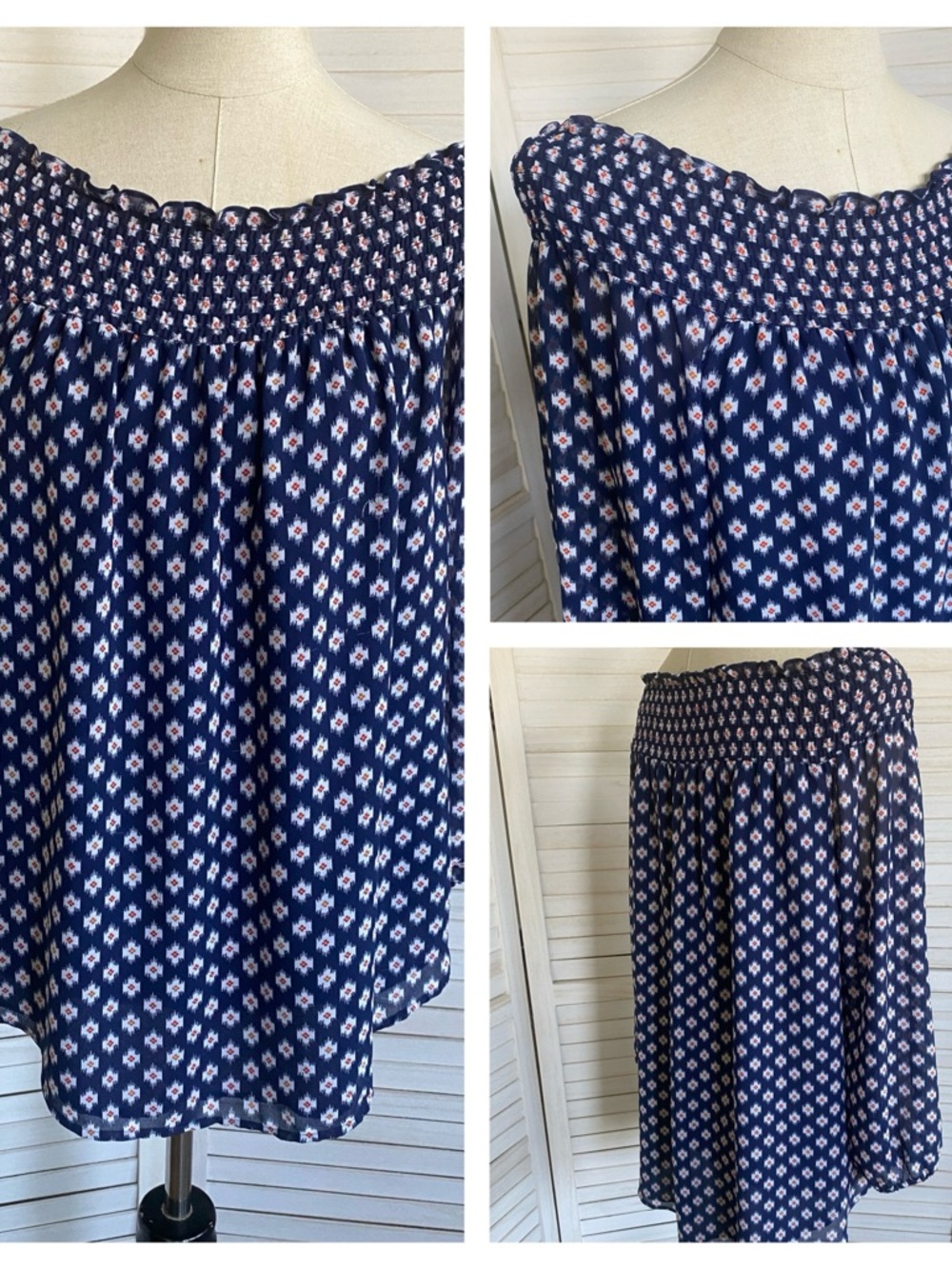 MICHAEL Michael Kors Navy Off-Shoulder Floral Print Blouse SZ L
